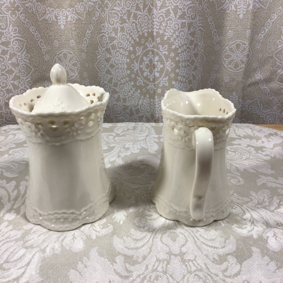Skye McGhie Cream Lace Fine Porcelain Covered Sugar and Creamer Set - Picture 2 of 10
